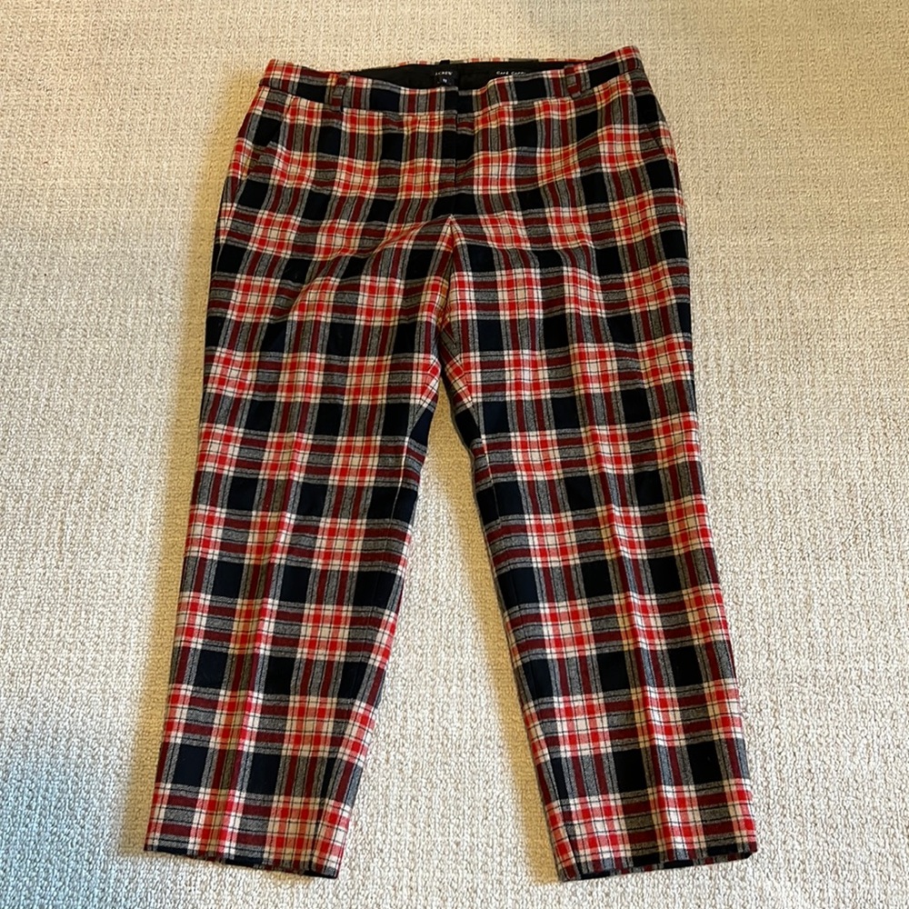 J Crew wool Café Capris pants, sz 12, plaid red and black